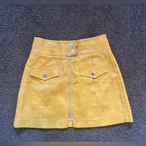TOPSHOP Mustard Yellow Leather Mini Skirt